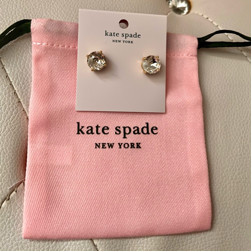 Kate Spade Clear Gold Plated Gumdrop Crystal Stud Earrings O/S - Picture 4 of 9